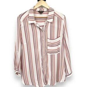 Mix by 41 Hawthorn Pink Stripped Rayon Button Up Women's L Blouse Coastal Spring